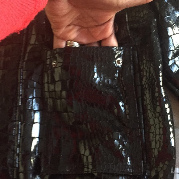 Sean John faux leather jacket medium black used two front pockets shiny - Picture 5 of 7